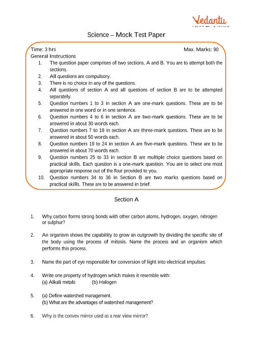 cbse sample question papers for class 10 science mock paper 4