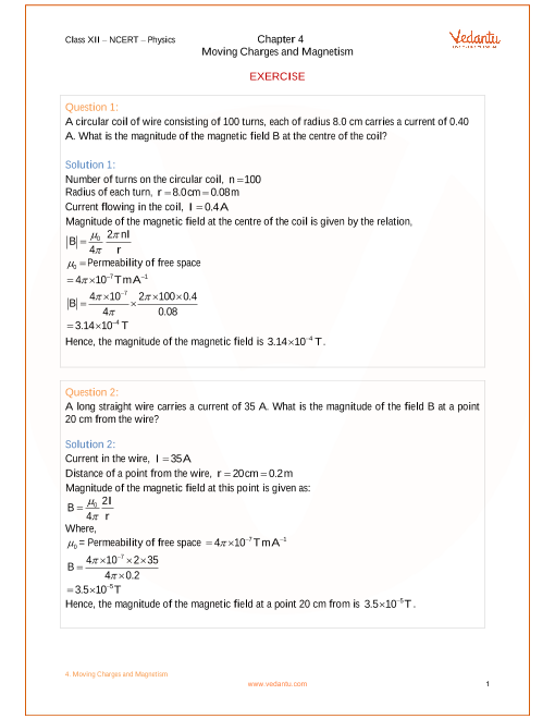 ncert solutions for class 12 physics chapter 4 moving charges and