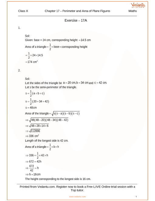 rs aggarwal class 10 solutions chapter 17 perimeter and areas of perimeter of a triangle on graph paper