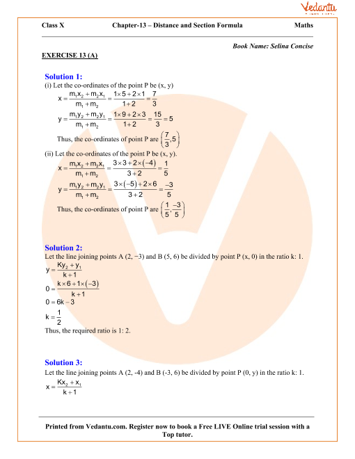 section and mid point formula solutions for icse board class 10