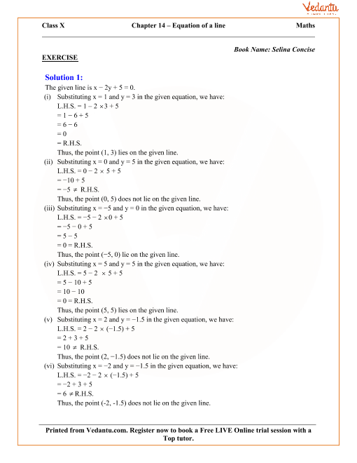 equation of a line solutions for icse board class 10 mathematics