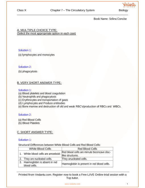 the circulatory system solutions for icse board class 10 science